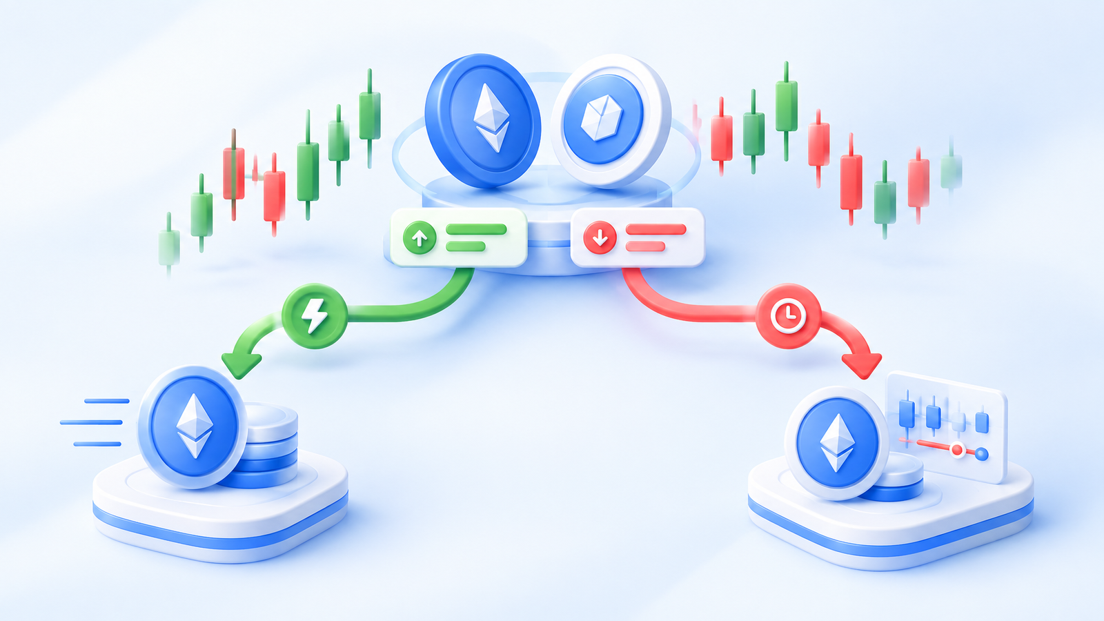 Visual comparison of trading pairs, bid and ask prices, and order choices.