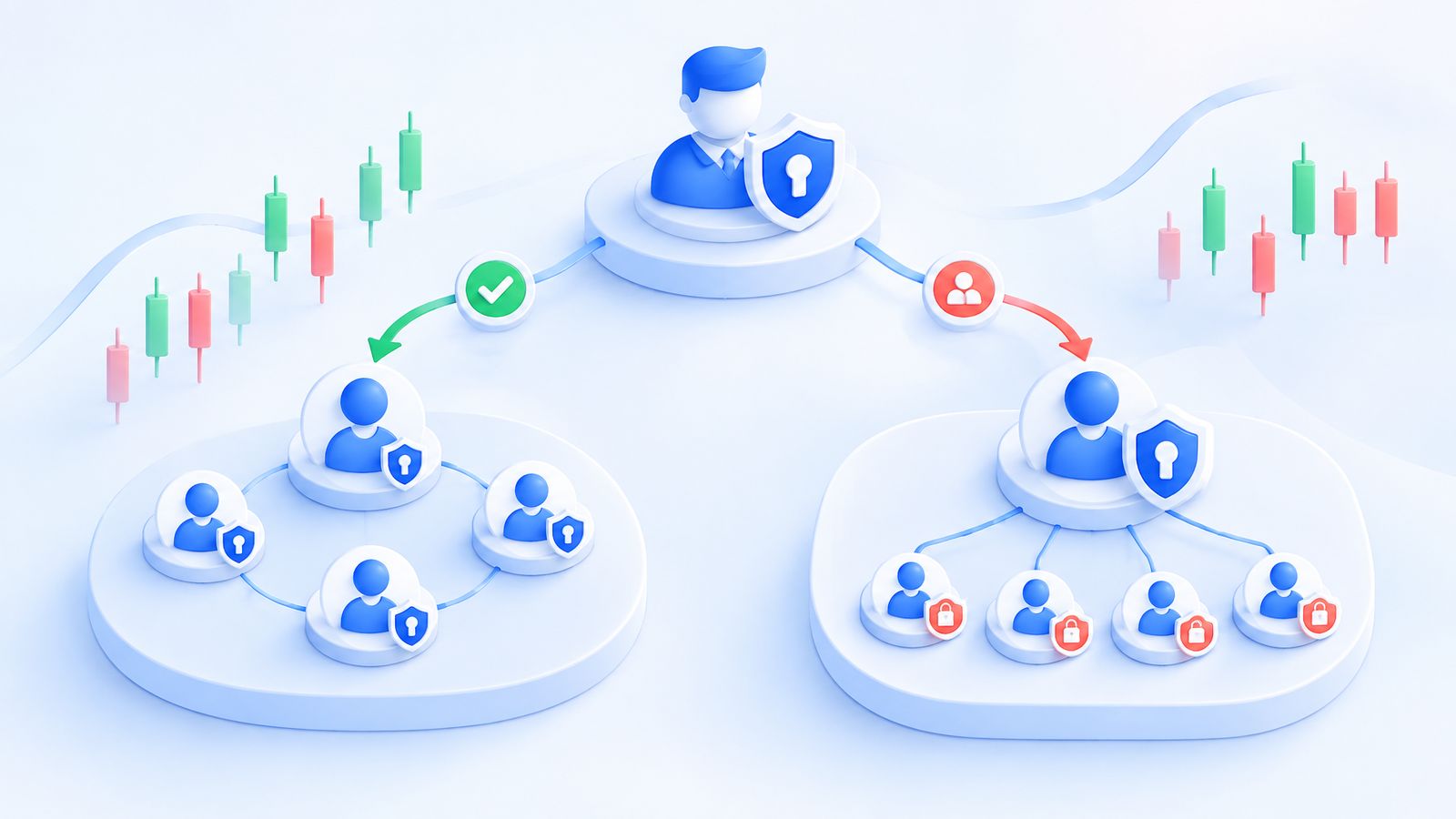 Two permission models for a crypto signal community, showing member control and manager control.